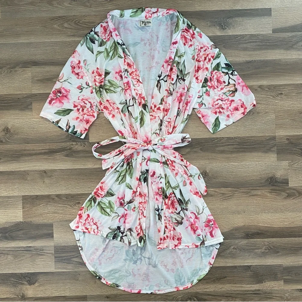 Show Me Your Mumu Pink Floral Short Sleeve Robe - Picture 2 of 7
